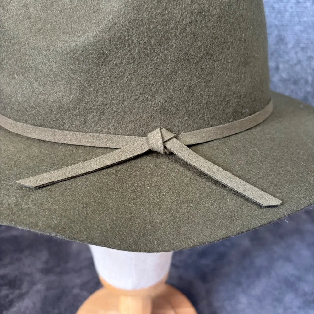 House of Harlow 1960 Fedora Womens OS Olive Green Wool Wide Brim Hat RN75343